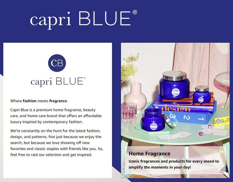 Capri Blue Volcano candle and home fragrance collection with tropical citrus scent