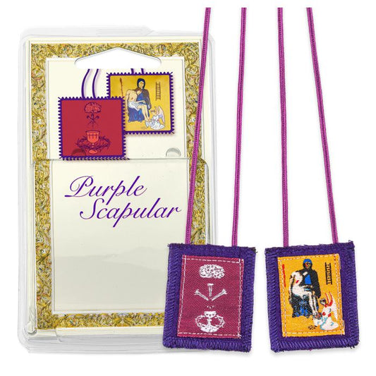 Purple Wool Scapular Benediction and Protection in Deluxe Packaging