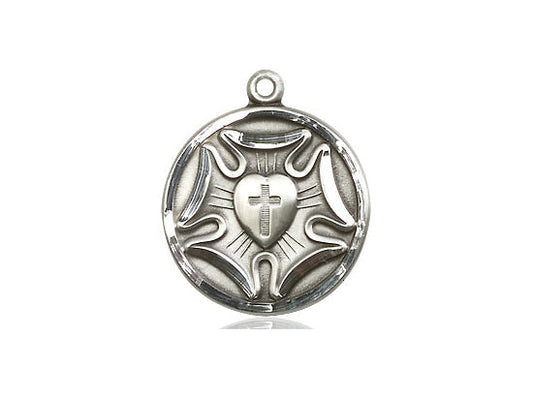 Extel Medium Sterling Silver Round Lutheran Rose Medal Pendant Charm