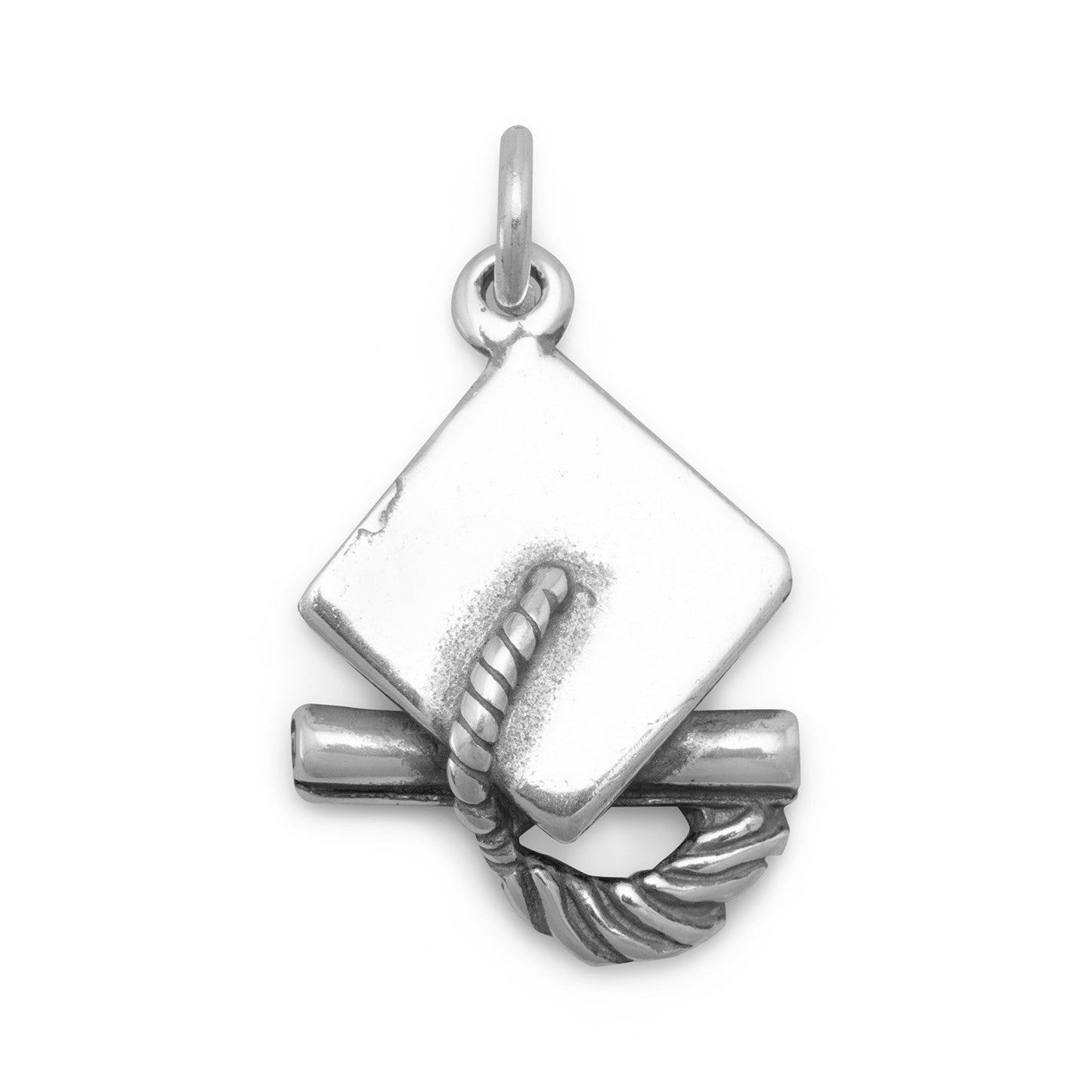 Oxidized Sterling Silver Graduation Cap Charm