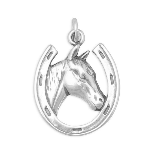 Horse in Horseshoe Charm