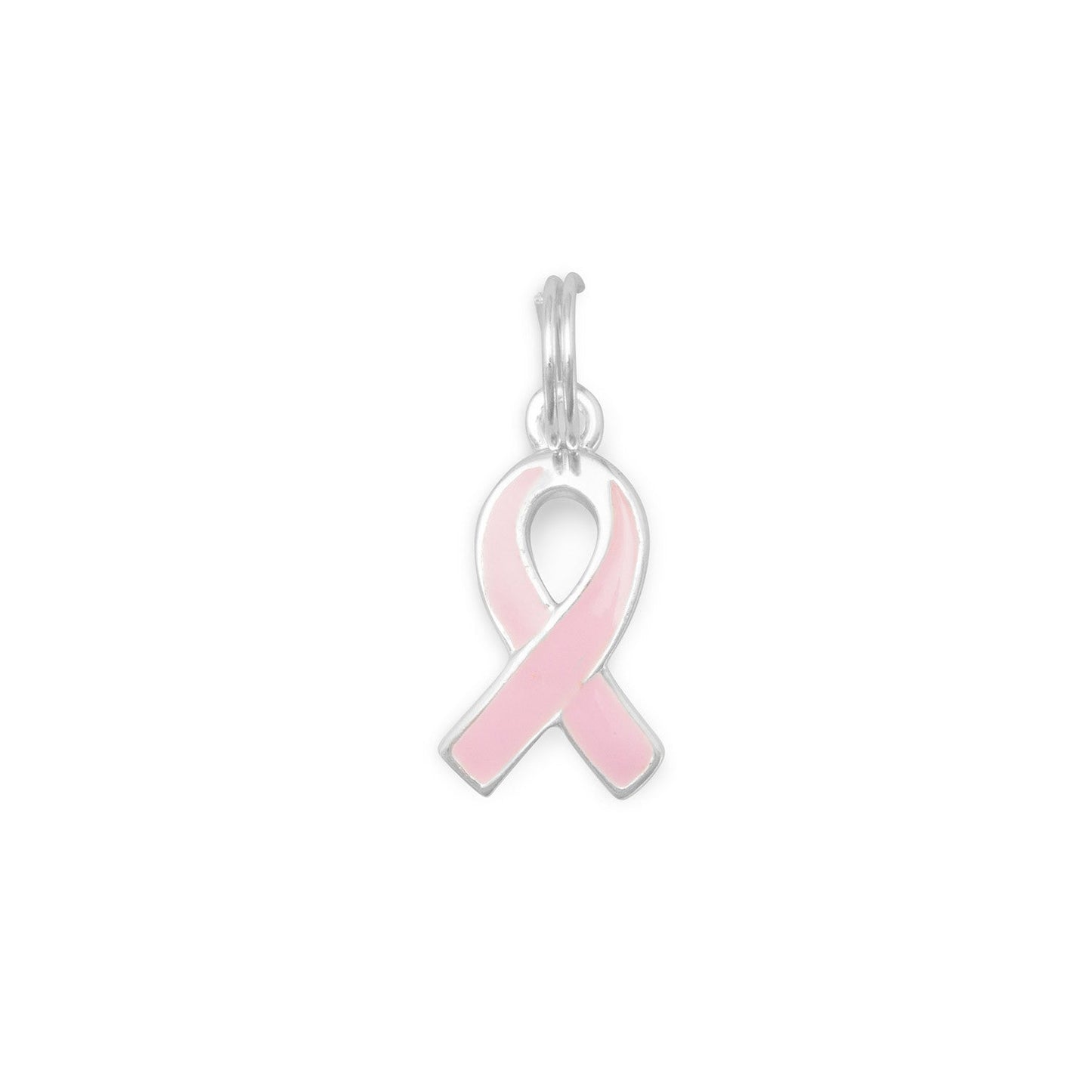 Sterling Silver Pink Enamel Awareness Ribbon Charm