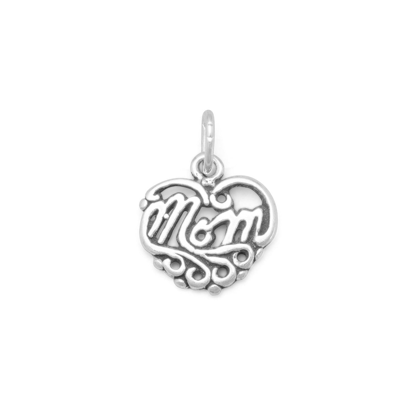 Sterling Silver Mom Heart Charm, Made in USA