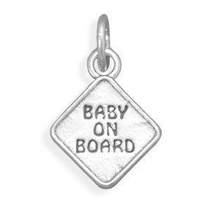 Oxidized Sterling Silver "Baby on Board" Charm, Made in USA