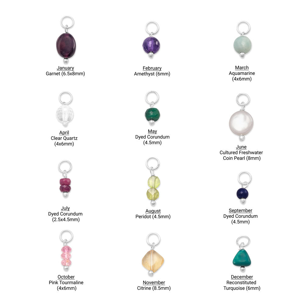 Sterling Silver Gem Drop Birthstone Charm (January-Decemeber)