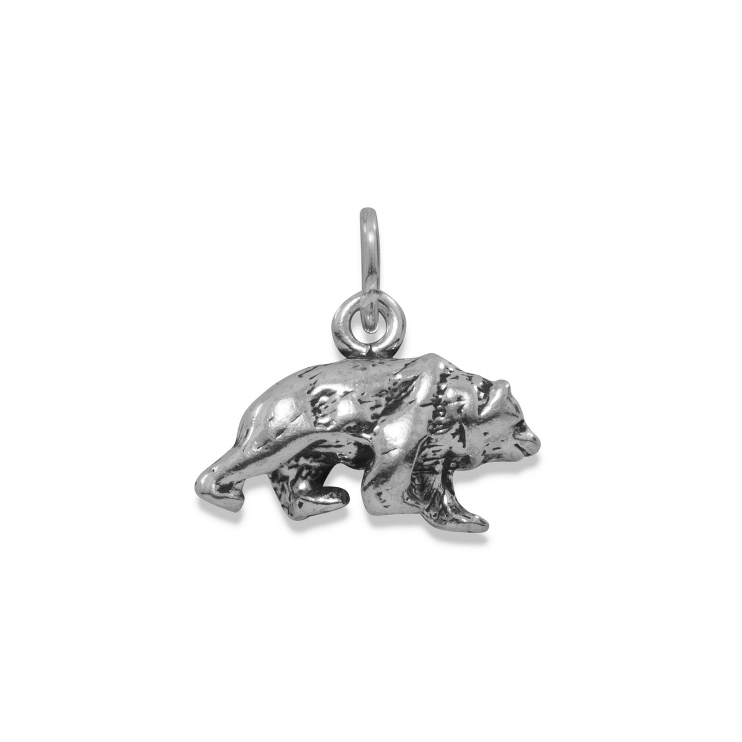 Oxidized Sterling Silver Bear Charm, Made in USA