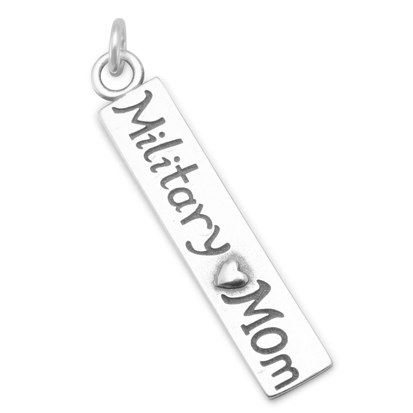 Oxidized Sterling Silver Military Mom Charm, Made in USA