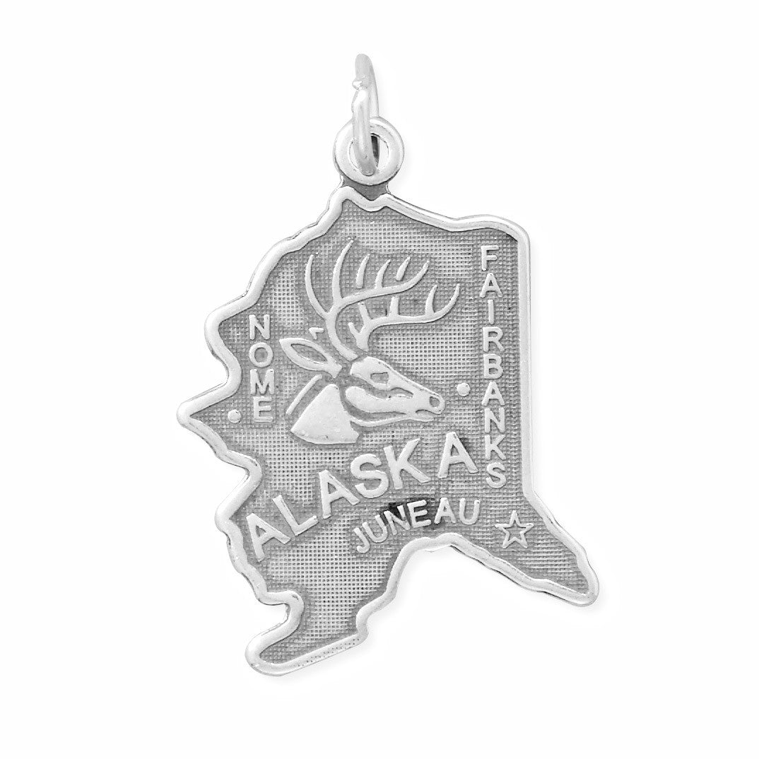 Oxidized Sterling Silver Alaska State Charm, Made in USA