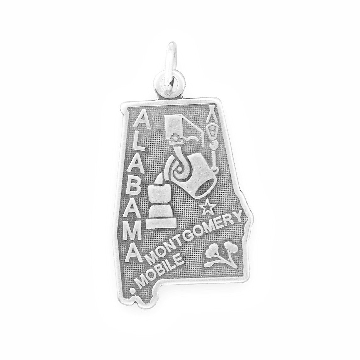 Oxidized Sterling Silver Alabama State Charm, Made in USA