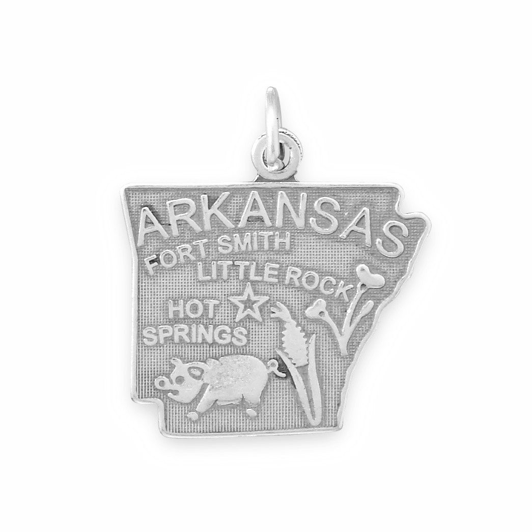 Oxidized Sterling Silver Arkansas State Charm, Made in USA