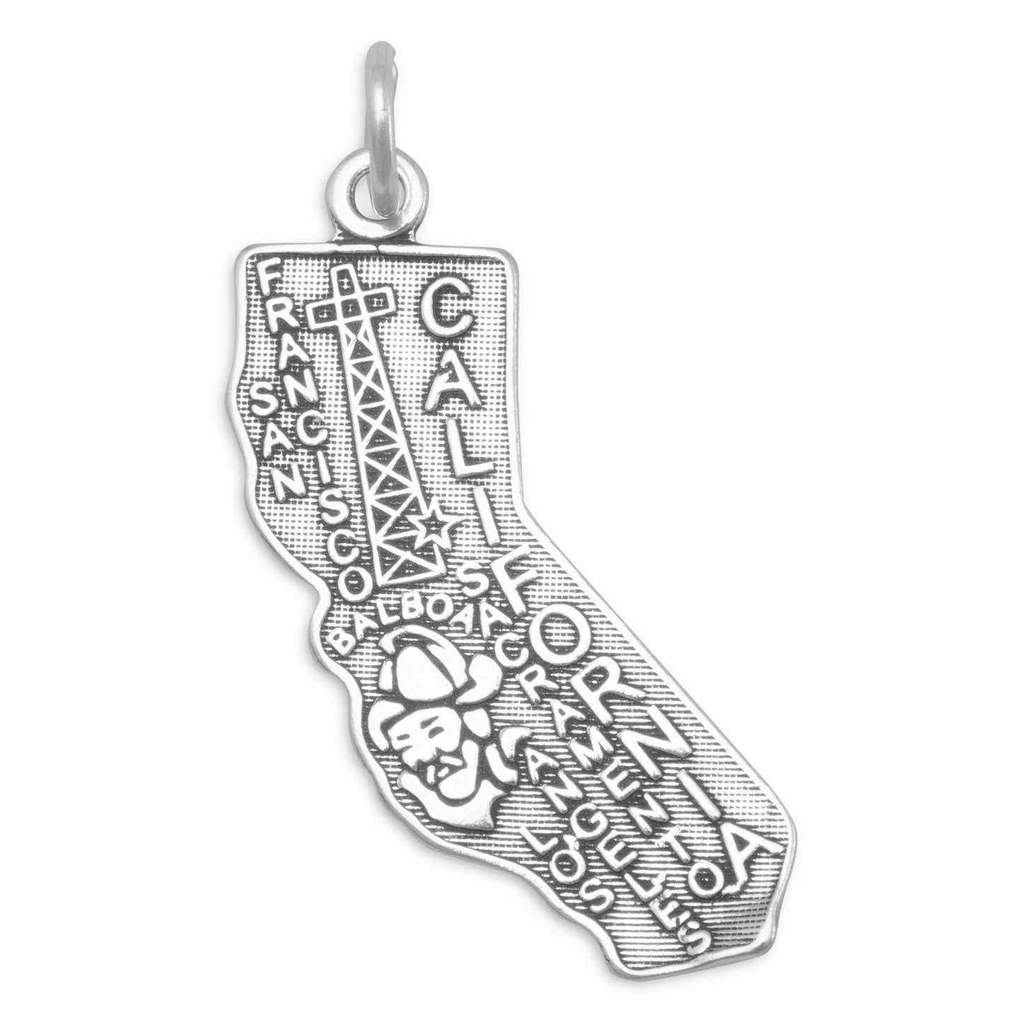 Oxidized Sterling Silver California State Charm, Made in USA