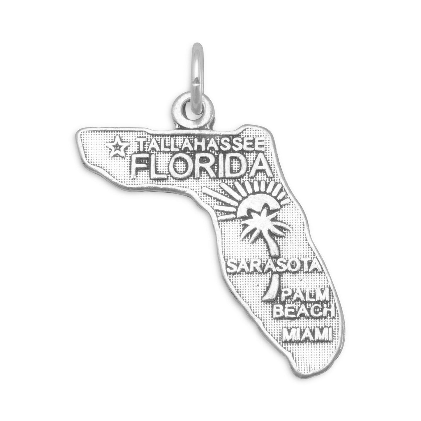 Oxidized Sterling Silver Florida State Charm, Made in USA