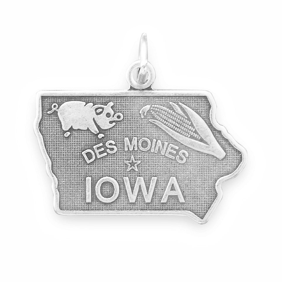 Oxidized Sterling Silver Iowa State Charm, Made in USA