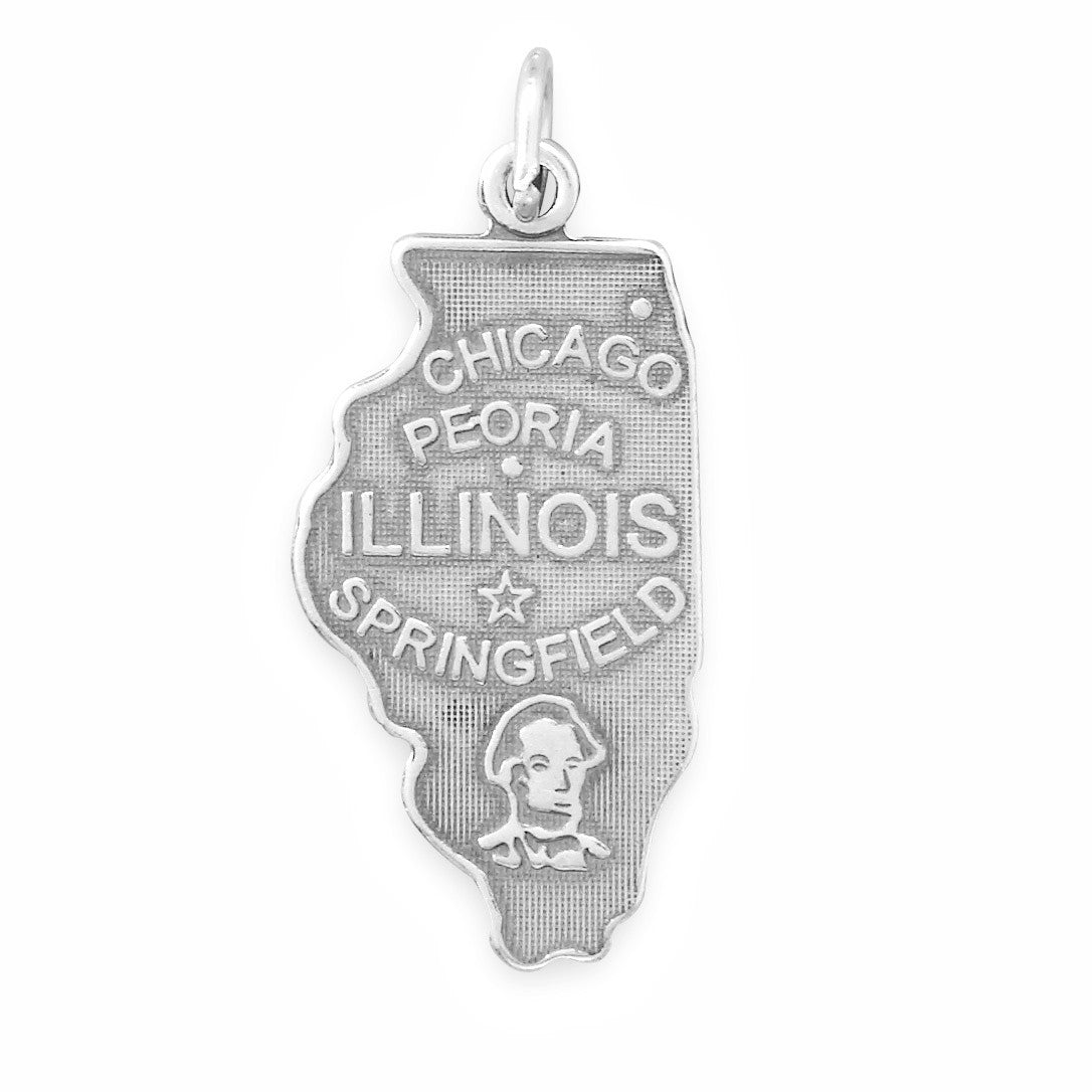 Oxidized Sterling Silver Illinois State Charm, Made in USA