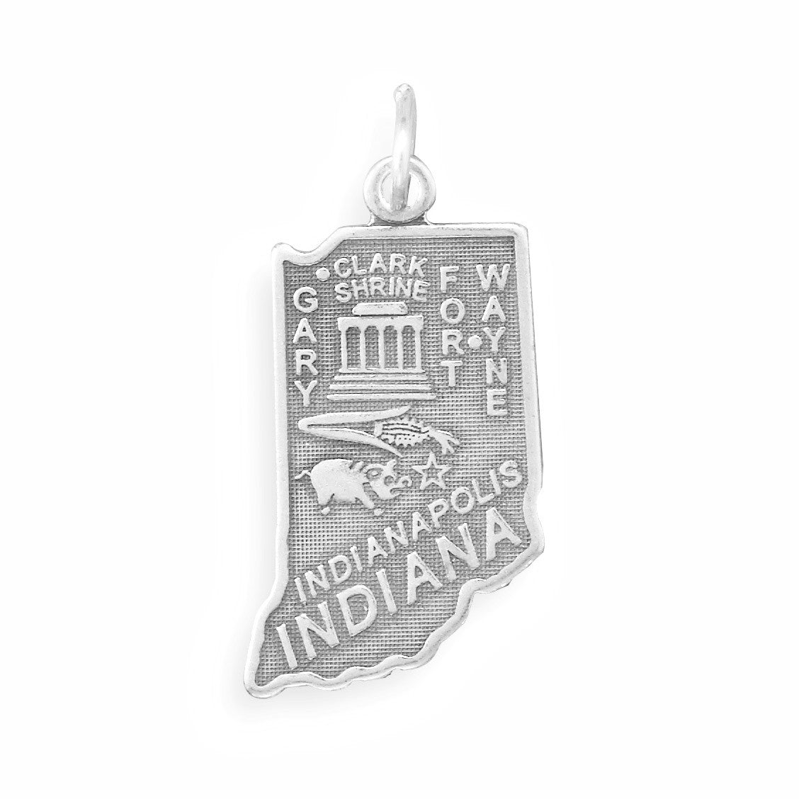 Oxidized Sterling Silver Indiana State Charm, Made in USA