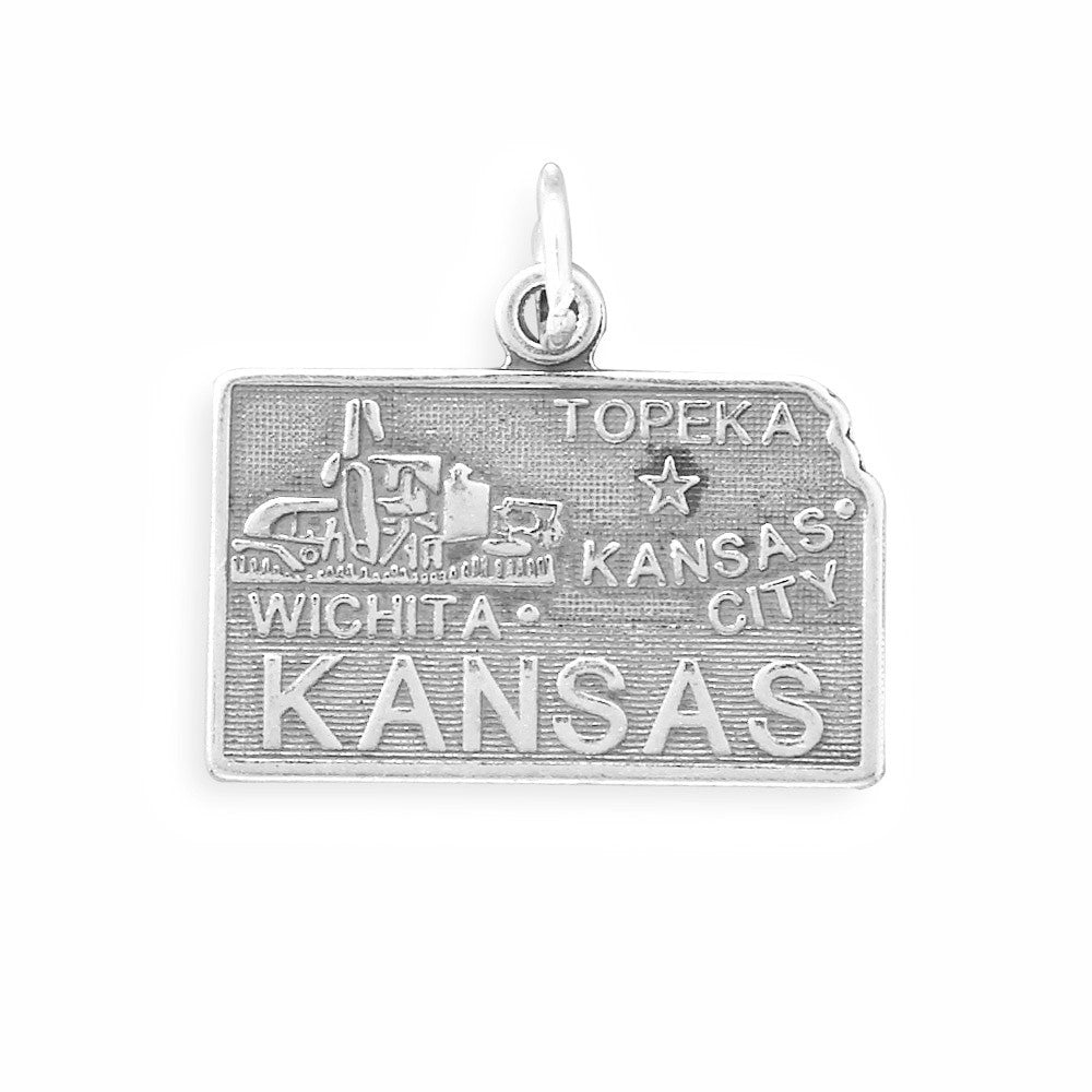 Oxidized Sterling Silver Kansas State Charm, Made in USA