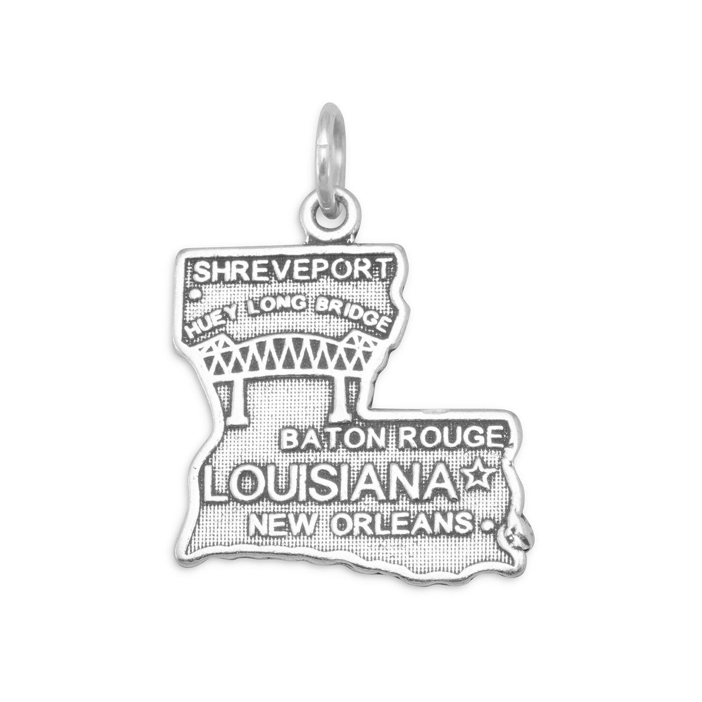 Oxidized Sterling Silver Louisiana State Charm, Made in USA