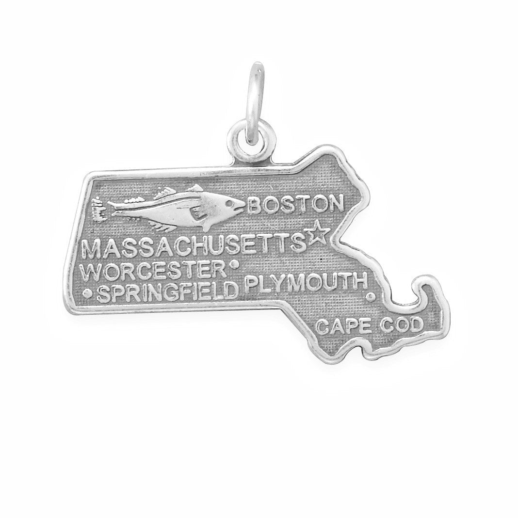 Oxidized Sterling Silver Massachusetts State Charm, Made in USA