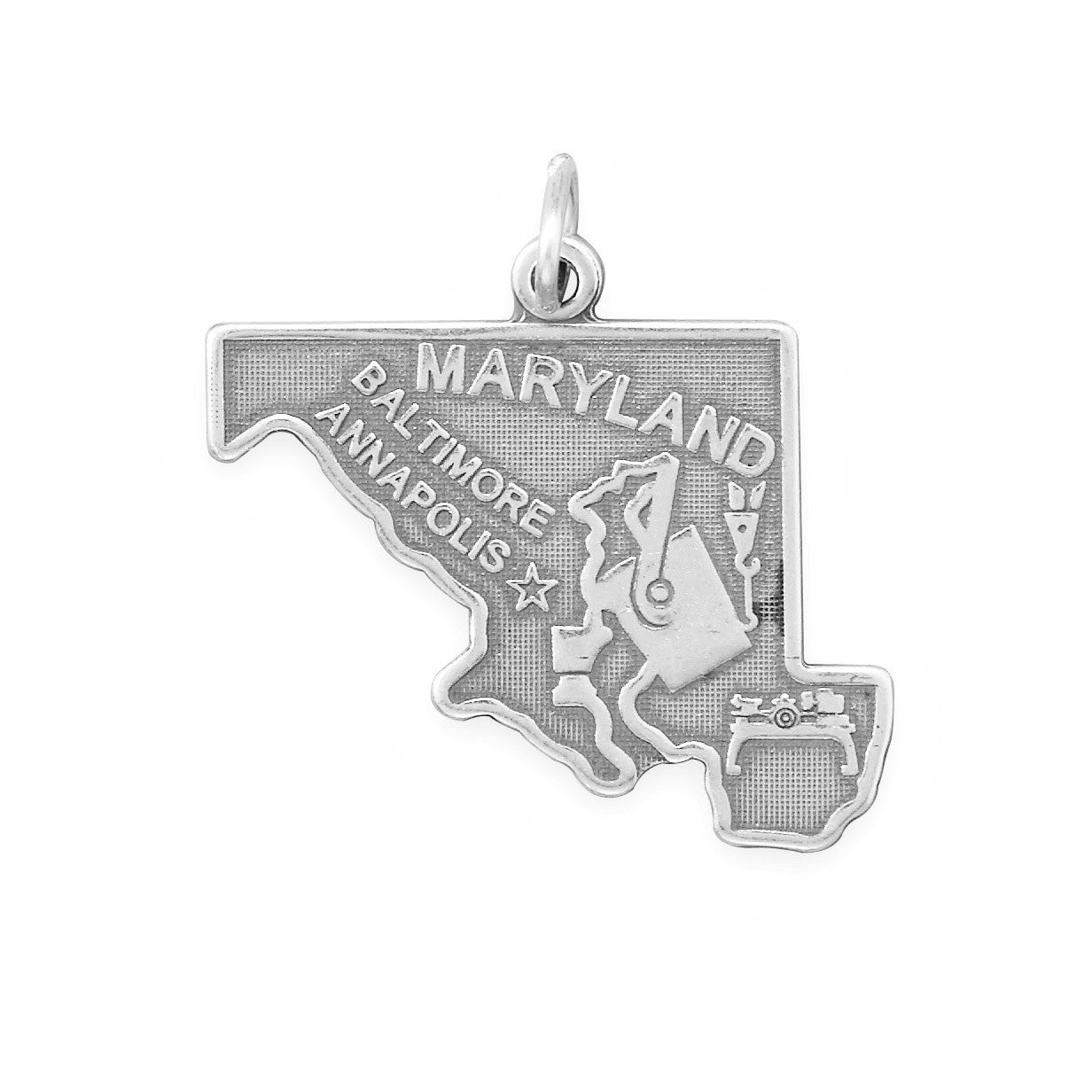 Oxidized Sterling Silver Maryland State Charm, Made in USA