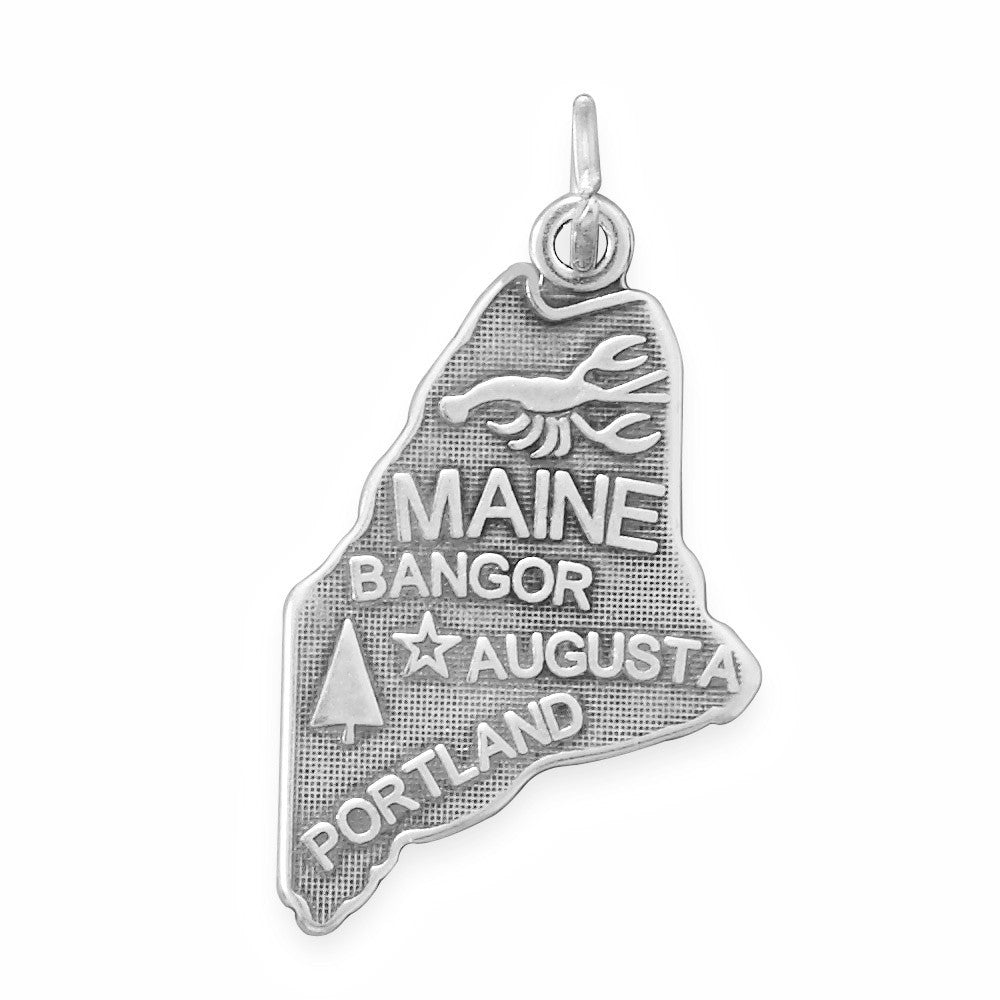 Oxidized Sterling Silver Maine State Charm, Made in USA