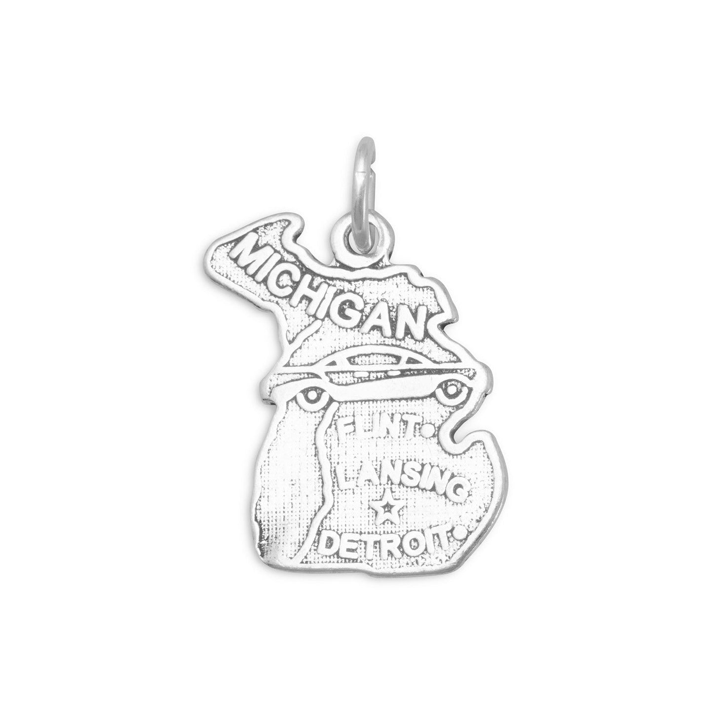 Oxidized Sterling Silver Michigan State Charm, Made in USA