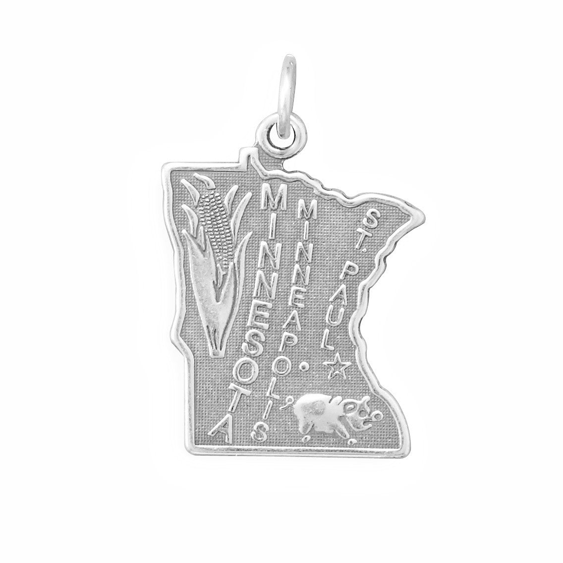 Oxidized Sterling Silver Minnesota State Charm, Made in USA