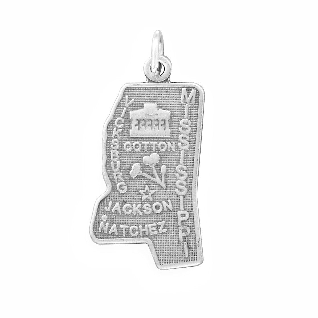 Oxidized Sterling Silver Mississippi State Charm, Made in USA