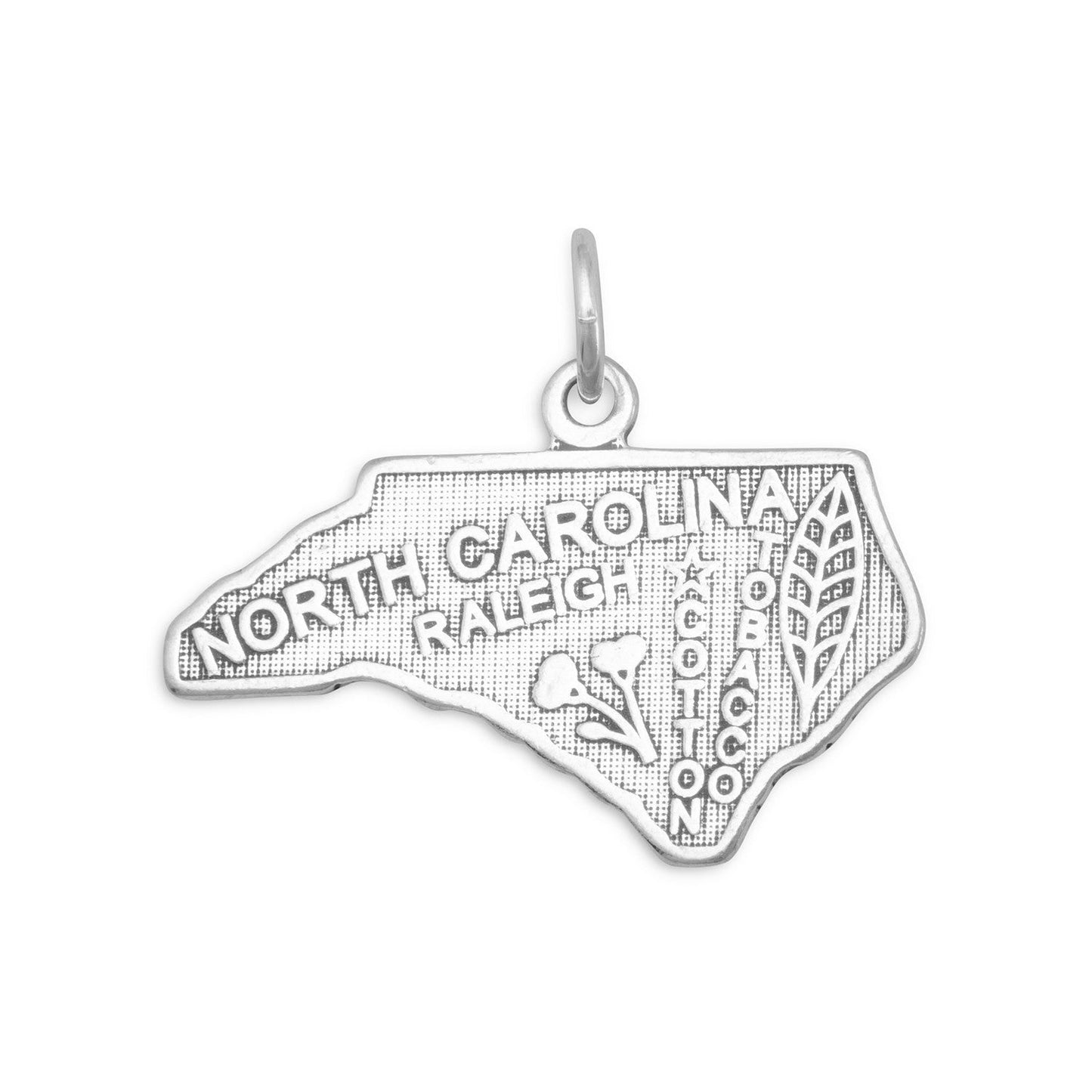 Oxidized Sterling Silver North Carolina State Charm, Made in USA