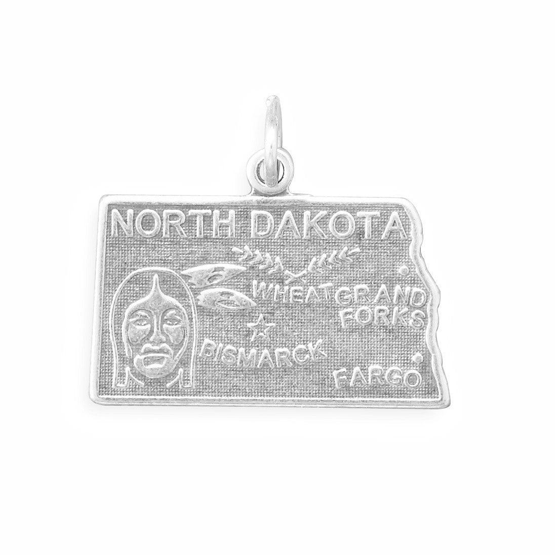 Oxidized Sterling Silver North Dakota State Charm, Made in USA