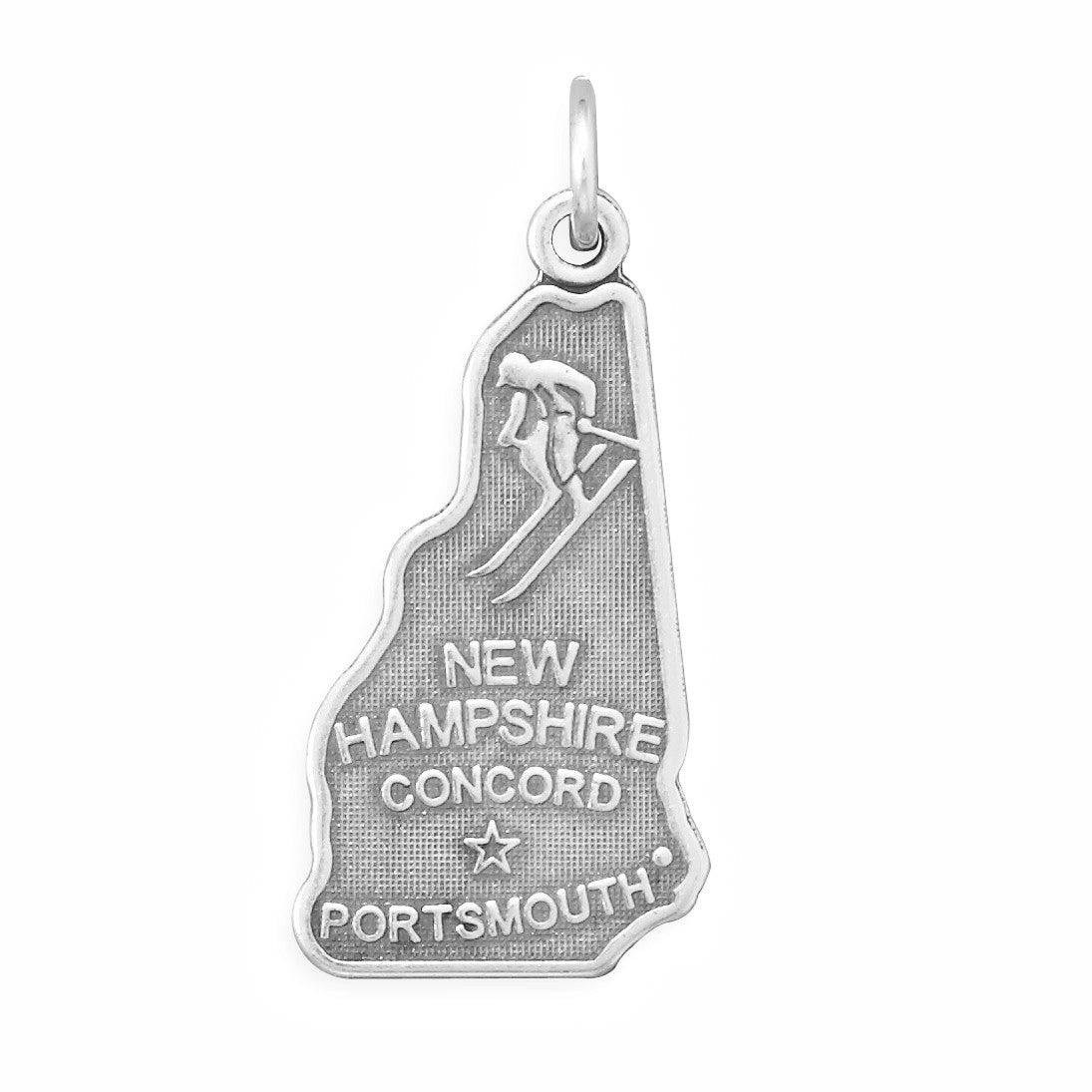 Oxidized Sterling Silver New Hampshire State Charm, Made in USA