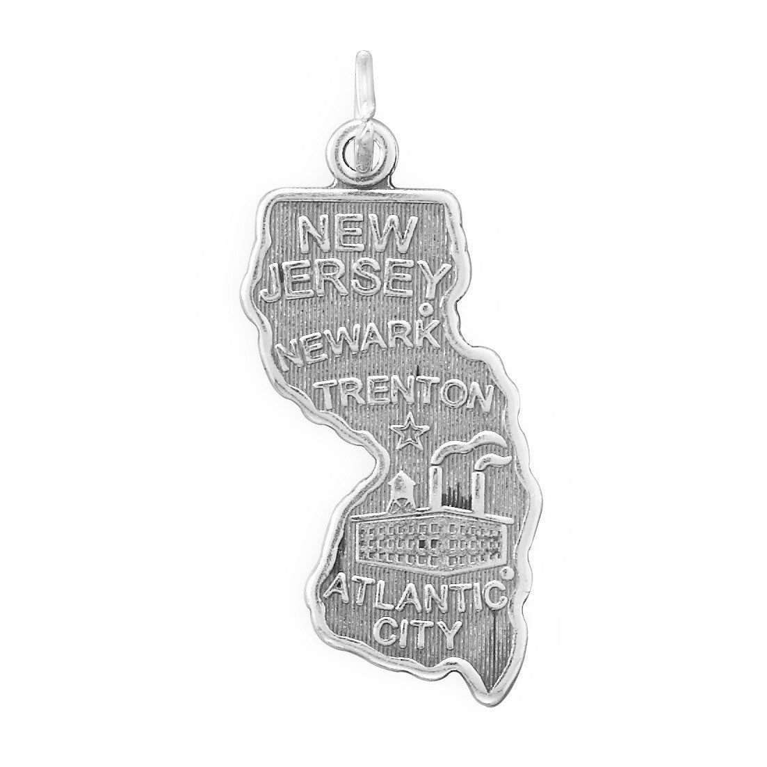 Oxidized Sterling Silver New Jersey State Charm, Made in USA