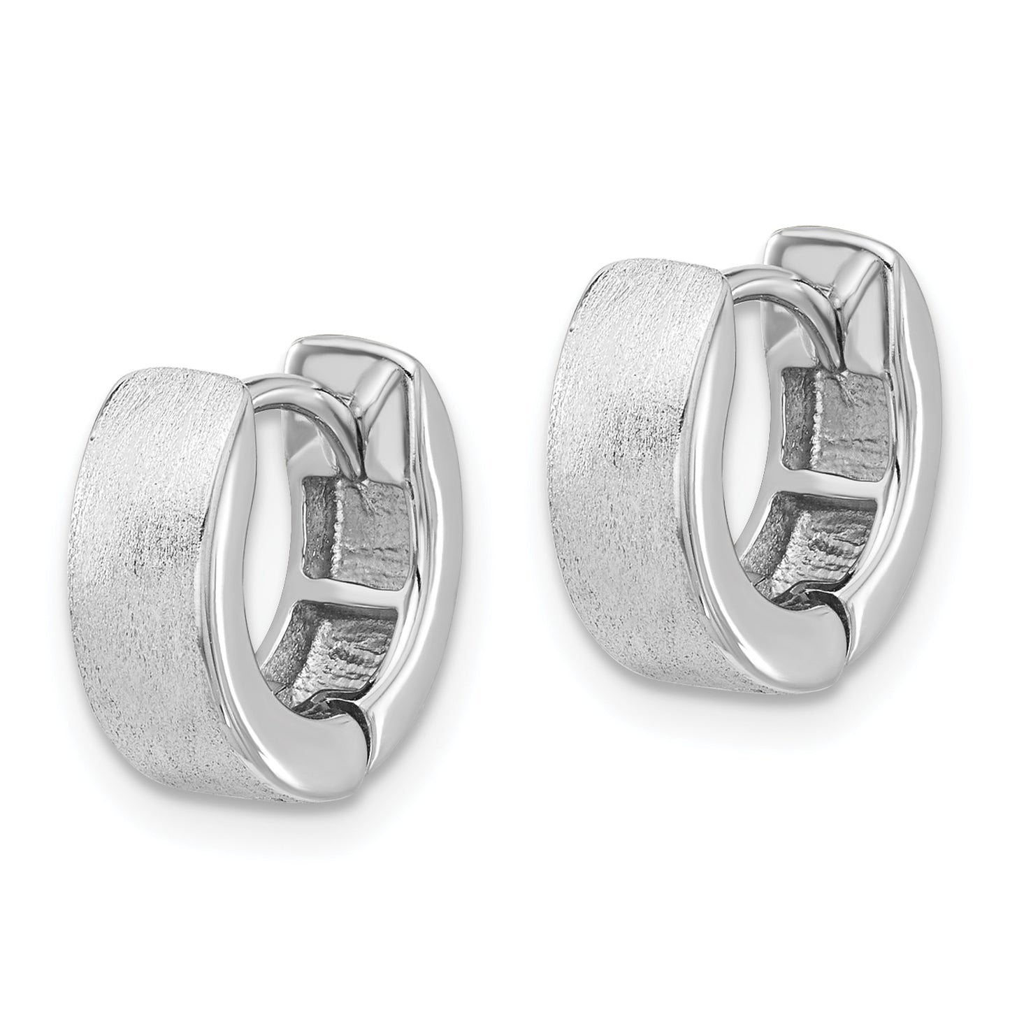 Extel Sterling Silver Rhodium-plated Brushed Hinged Hoop Earrings, Huggie Hoops Earrings for Women