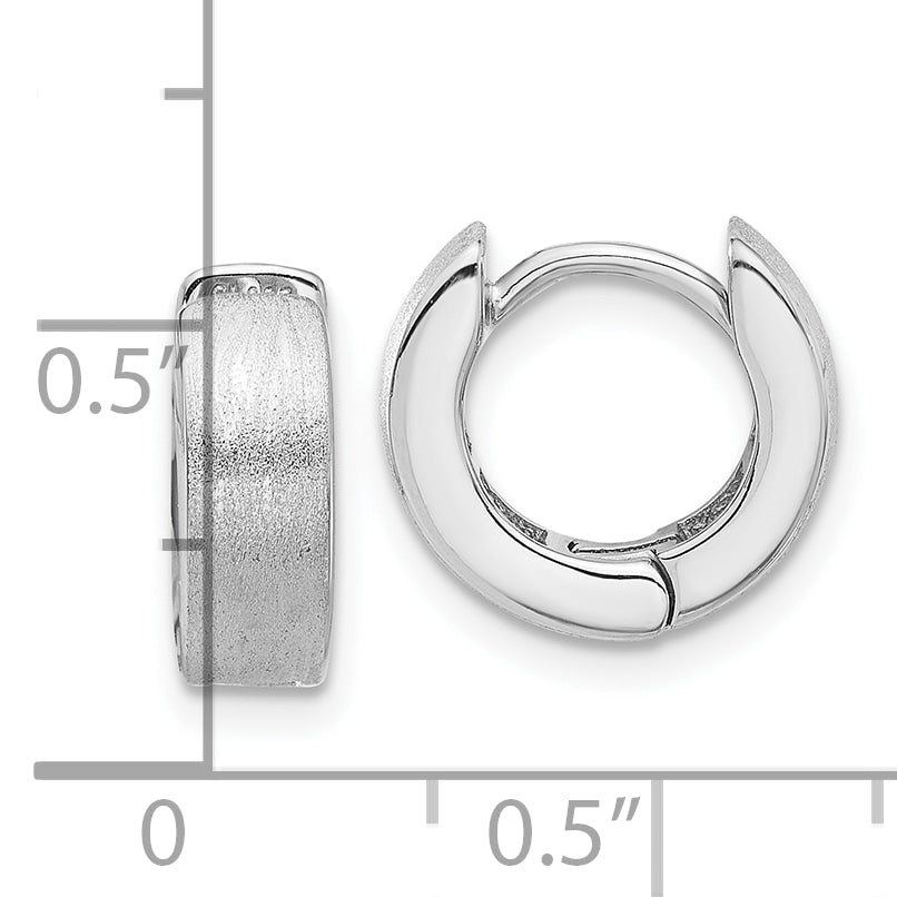 Sterling Silver Rhodium-plated Brushed 3x13mm Hinged Hoop Earrings