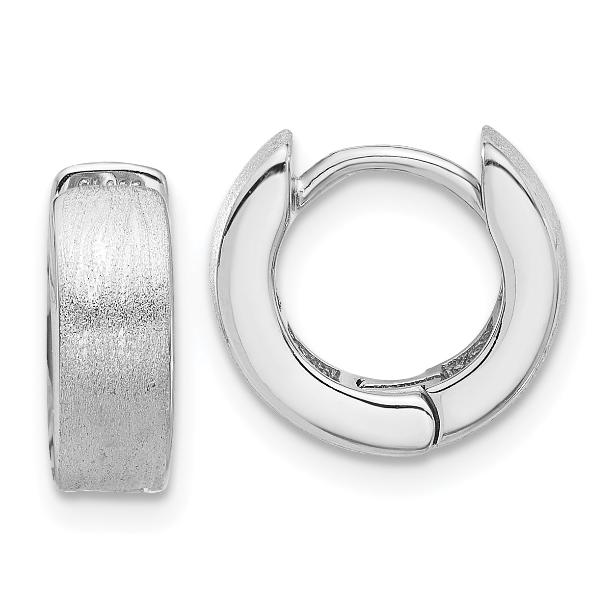 Extel Sterling Silver Rhodium-plated Brushed Hinged Hoop Earrings, Huggie Hoops Earrings for Women