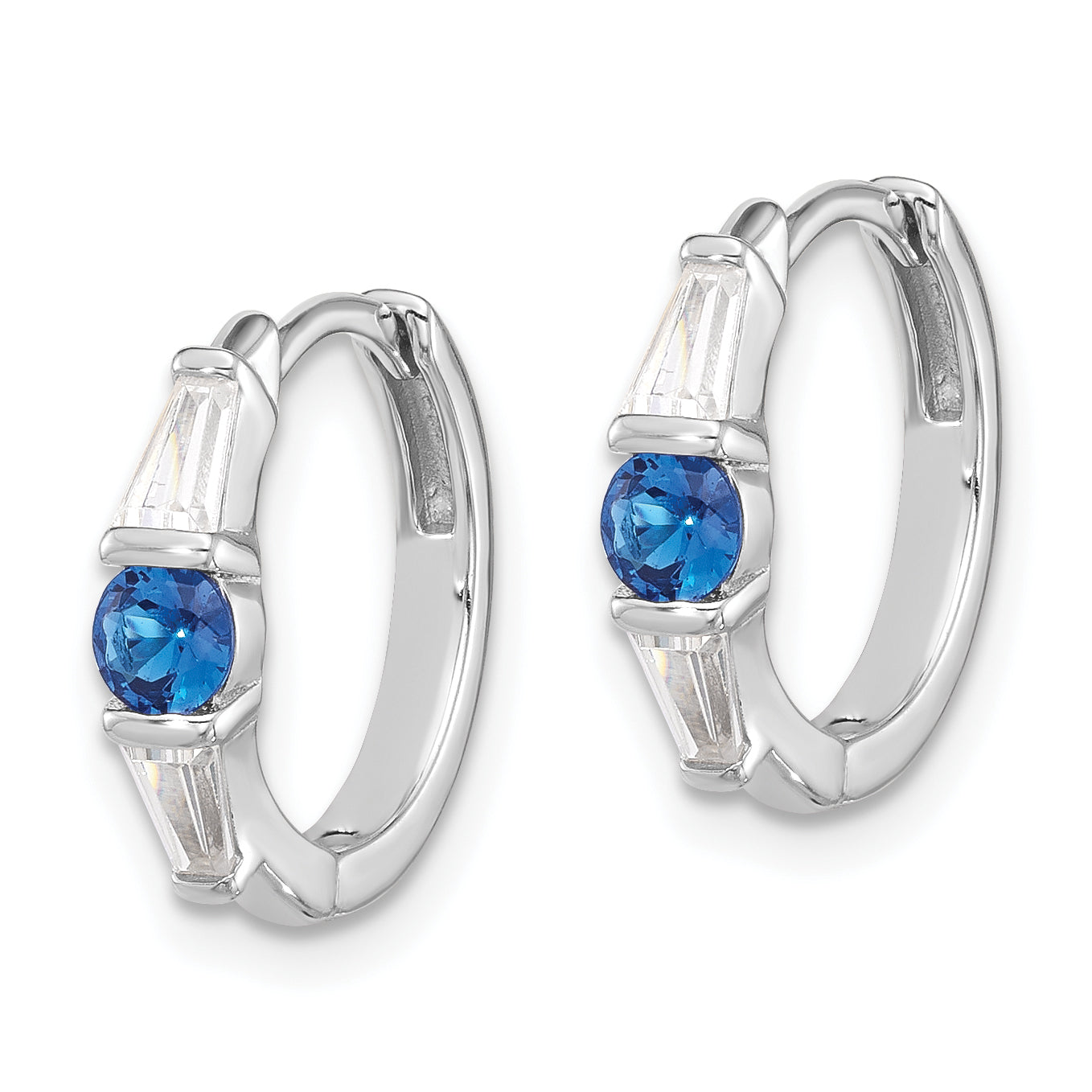 Extel Sterling Silver Rhodium-plated Blue Spinel and CZ Hinged Hoop Earrings, Huggie Hoops Earrings for Women