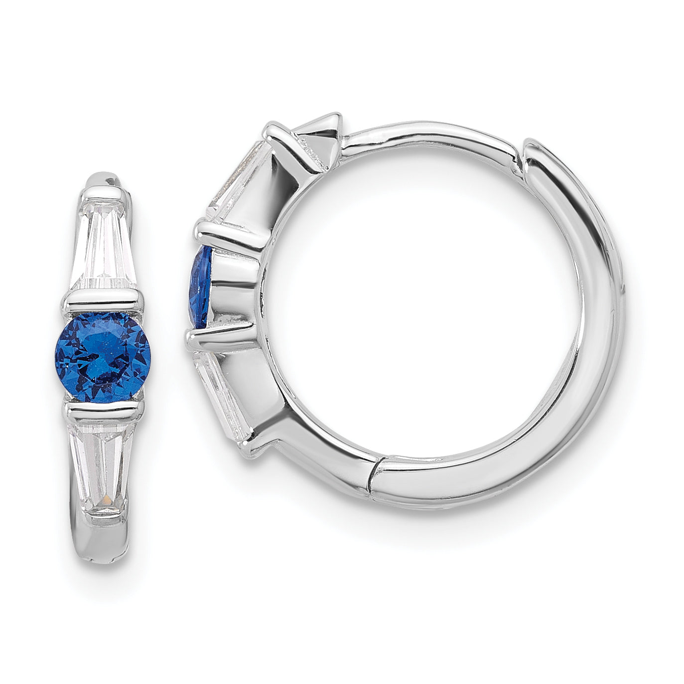 Extel Sterling Silver Rhodium-plated Blue Spinel and CZ Hinged Hoop Earrings, Huggie Hoops Earrings for Women