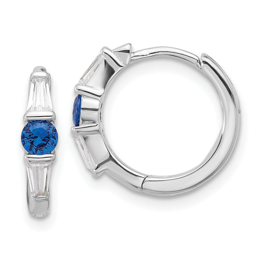 Extel Sterling Silver Rhodium-plated Blue Spinel and CZ Hinged Hoop Earrings, Huggie Hoops Earrings for Women