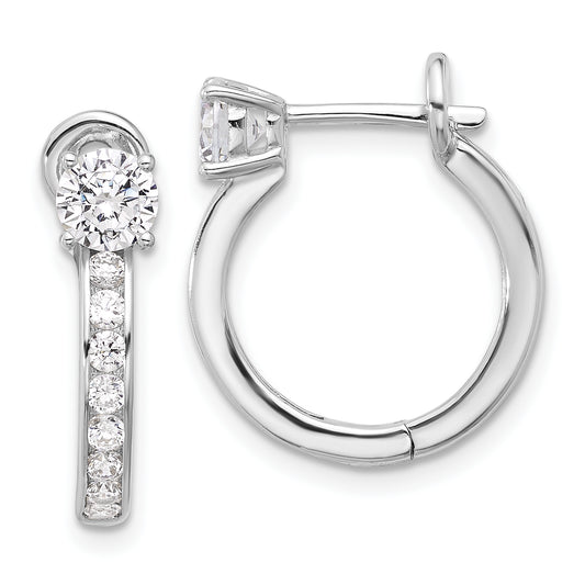 Extel Sterling Silver Rhodium-plated CZ Hoop Earrings, Huggie Hoops Earrings for Women