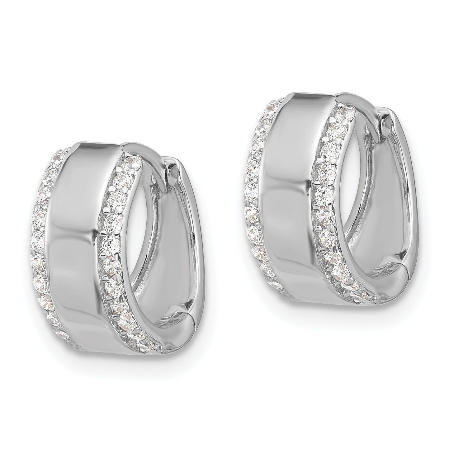 Extel Sterling Silver Rhodium-plated CZ Edged Hinged Hoop Earrings, Huggie Hoops Earrings for Women