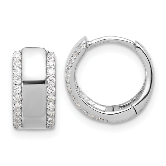 Extel Sterling Silver Rhodium-plated CZ Edged Hinged Hoop Earrings, Huggie Hoops Earrings for Women