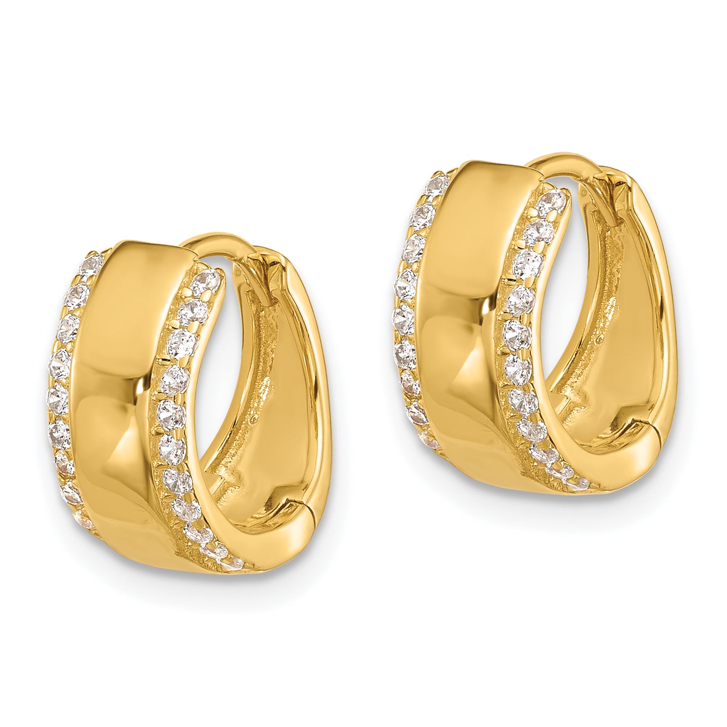 Extel Sterling Silver Gold-tone CZ Edged Hinged Hoop Earrings, Huggie Hoops Earrings for Women