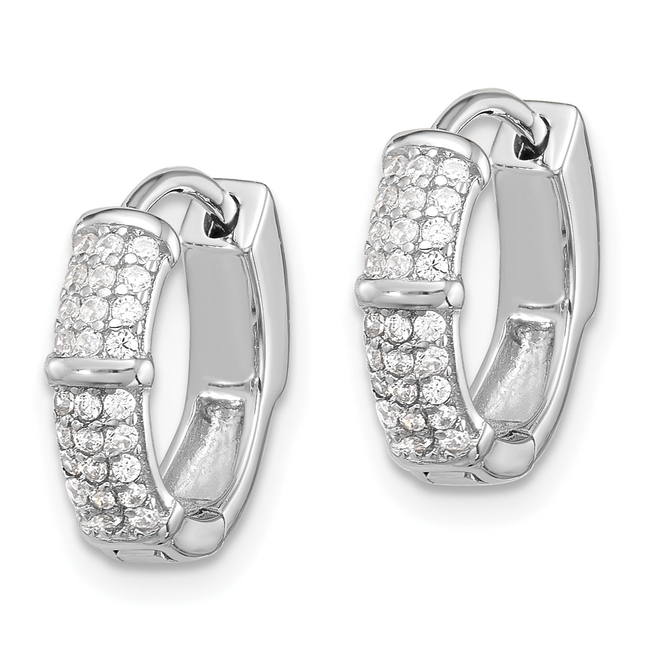 Extel Sterling Silver Rhodium-plated CZ Hinged Huggie Hoop Earrings, Huggie Hoops Earrings for Women