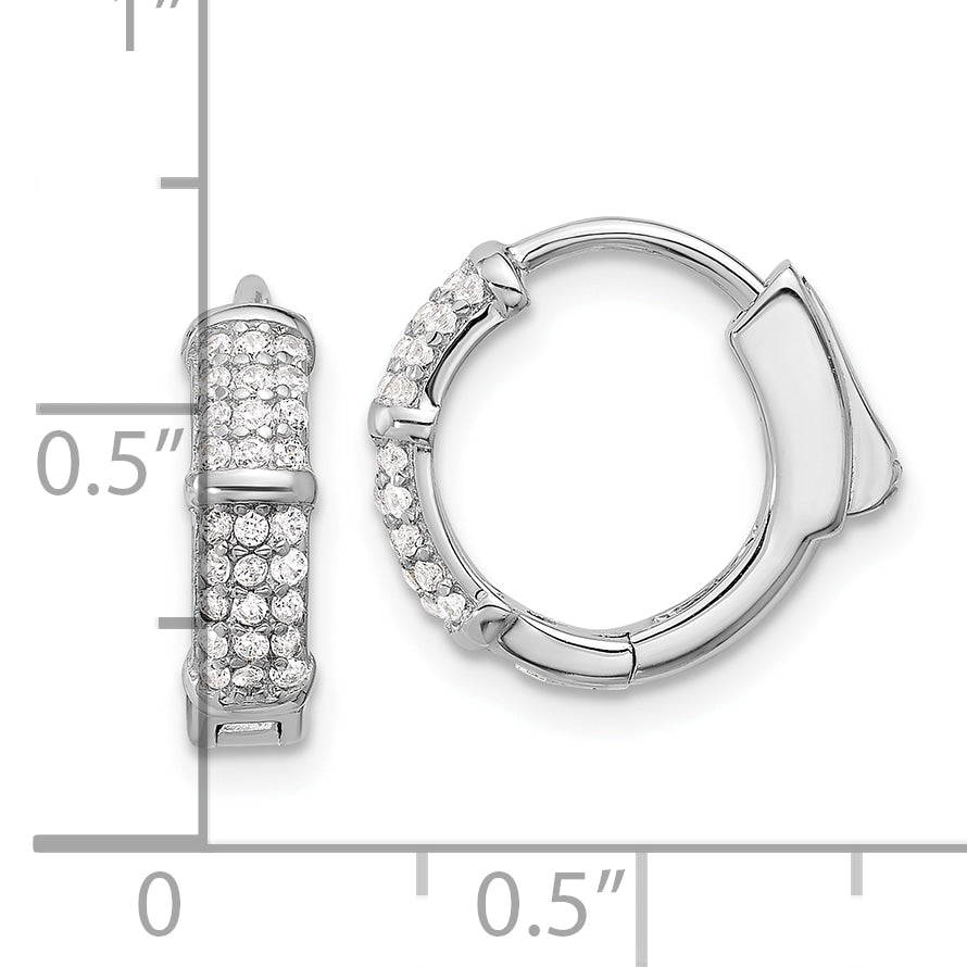 Sterling Silver Rhodium-plated 3 Row CZ Hinged Hoop Earrings