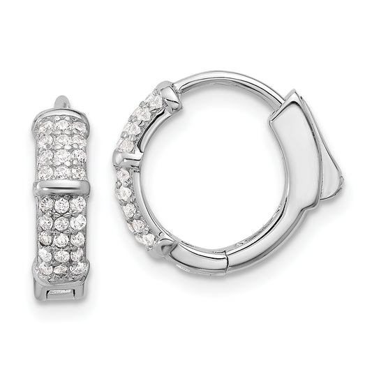 Extel Sterling Silver Rhodium-plated CZ Hinged Huggie Hoop Earrings, Huggie Hoops Earrings for Women