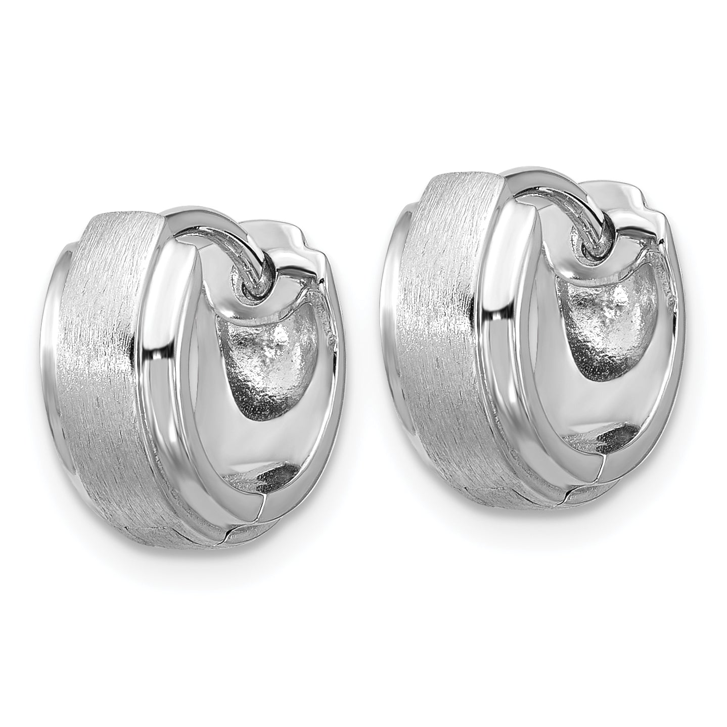 Extel Sterling Silver Rhodium-plated Brushed and Polished Hinged Hoop Earrings, Huggie Hoops Earrings for Women