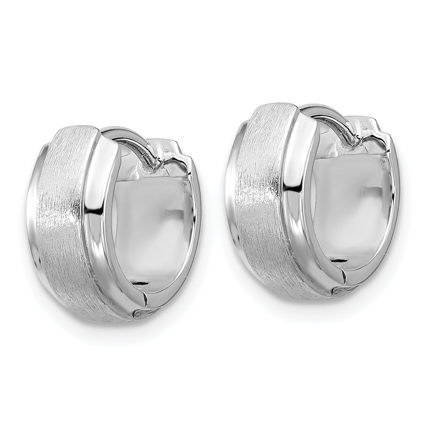 Extel Sterling Silver Rhodium-plated Brushed and Polished Hinged Hoop Earrings, Huggie Hoops Earrings for Women