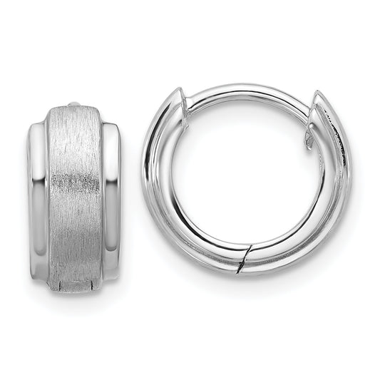 Extel Sterling Silver Rhodium-plated Brushed and Polished Hinged Hoop Earrings, Huggie Hoops Earrings for Women