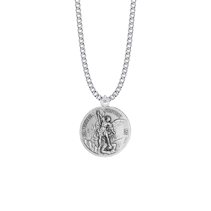 Extel Medium Sterling Silver U.S. Air Force Medal Pendant with St. Michael on Back for Women with 20" chain