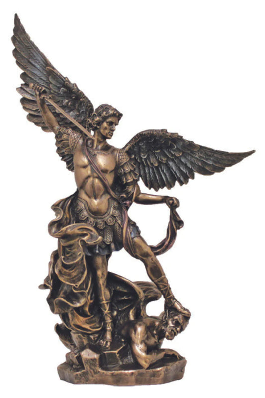 St. Michael Statue Hand Painted Cold Cast Bronze