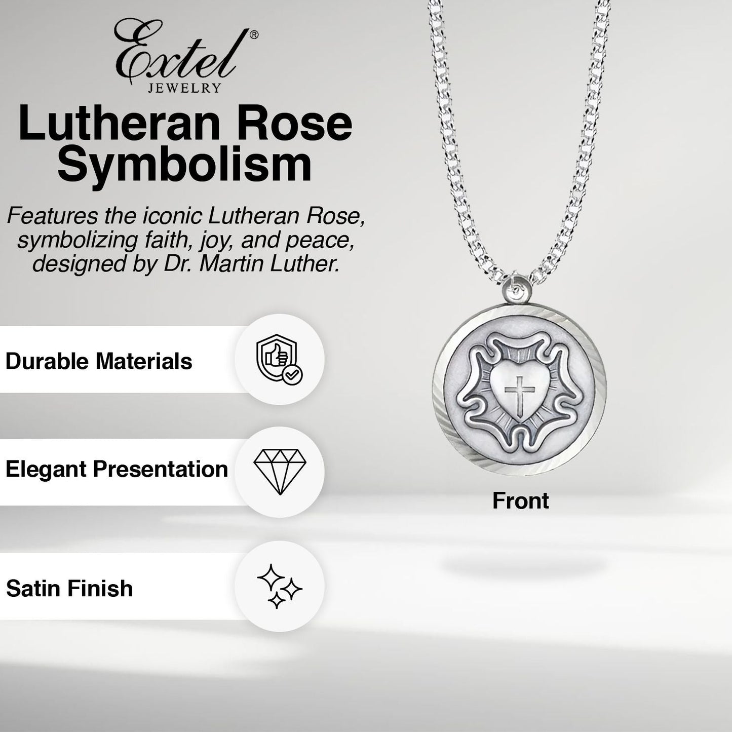 Extel Medium 14kt Gold Filled Round Lutheran Rose Medal Pendant Charm Necklace